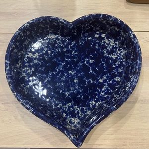 Bennington Art Pottery Blue Agate Large 12" Heart Shaped Dish
